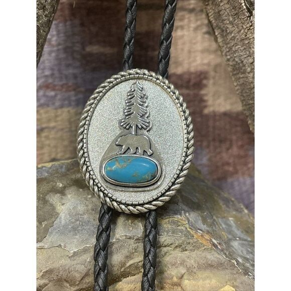 TURQUOISE BEAR SILVER BOLO LARIAT Y NECKLACE MENS WOMENS MOM DAD GIFT WESTERN - Picture 12 of 16